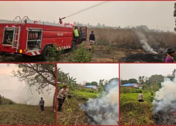 Karhutla Dekati Pemukiman, Polsek Tanah Miring Bersama Warga Bergerak Padamkan Api