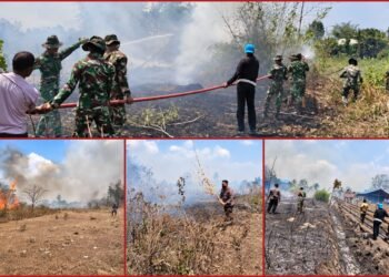 Karhutla Dekati Pemukiman, Polsek Tanah Miring Bersama Warga Bergerak Padamkan Api