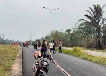 Polres Boven Digoel Bersama PMK Bergerak Cepat Padamkan Kebakaran Lahan di Jalan Trans Papua