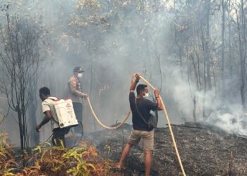 Karhutla Dekati Permukiman, Polsek Elikobel Bersama Warga Bergerak Padamkan Api